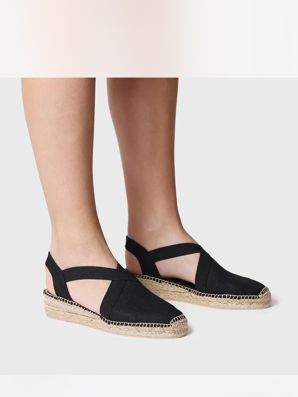 Black Espadrille Slingback Wedge Flats for Women